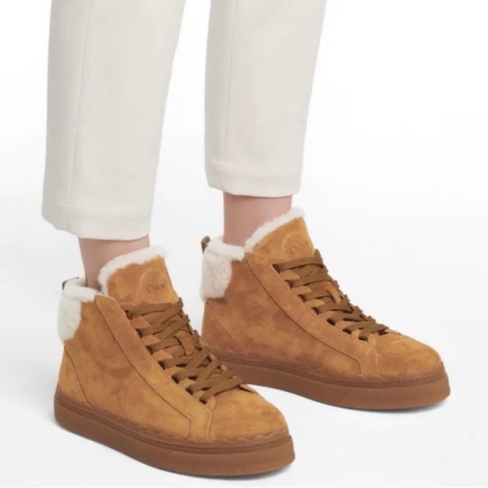 NWT gorgeous Chloe Lauren Crosta fur high top sneakers cosy Eu 41 9.5